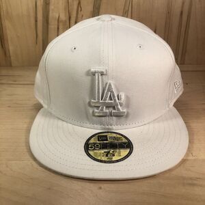 Los Angeles Dodgers New Era White on White 59FIFTY Fitted Hat Size 7 7/8